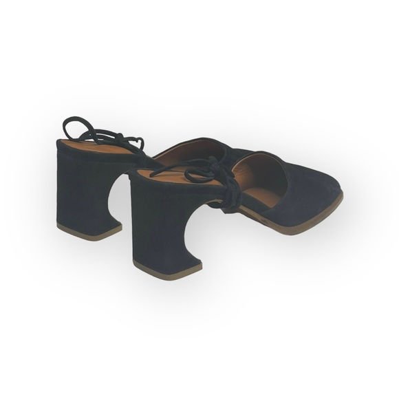 By Far 𖤐 Iris Ankle Wrap Heeled Mules Sandals 𖤐 Black Suede 𖤐 36 𖤐 Handmade - Picture 4 of 16